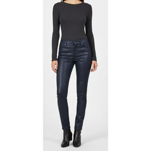 High waist ankle skinny sandy current Elliott black moto grunge shiny jeans 28 0